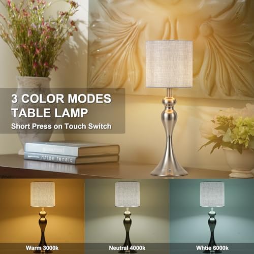 Cordless Table Lamp Rechargeable, Battery Fabric Bedside Touch Light Nickel - Image 4
