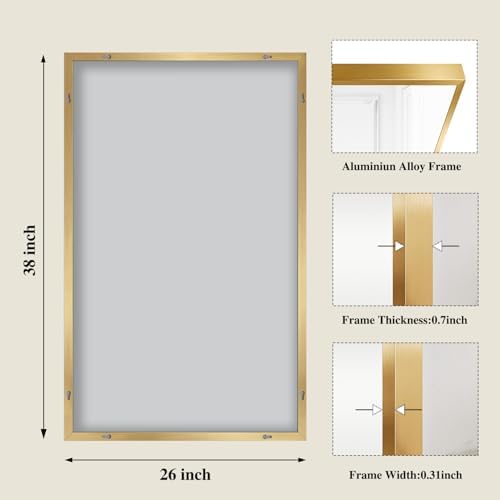 Koonmi Gold Mirrors for Wall, 26x38 Inch Bathroom Mirror, Rectangular Wall Mirror for Living Room Bedroom Bathroom, Hangs Horizontally or Vertically - Image 2