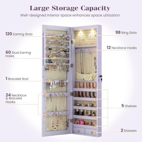 GIANTEX Wall or Door Mounted Jewelry Armoire with Full Length Mirror, 47.5" - Image 4