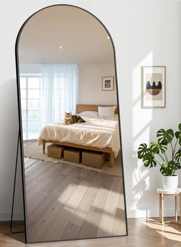 76"x34" Arched Full Length Mirror, Large Floor Mirror with Aluminum Alloy Frame Standing Hanging or Leaning Wall-Mounted Mirror, Vanity Mirror for Living Room and Bedroom,Black by INFINIGLASS