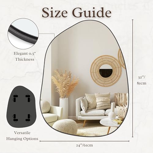 PERFNIQUE Irregular Asymmetrical Wall Mirror, 32"x24" Black Bathroom Mirror - Image 3