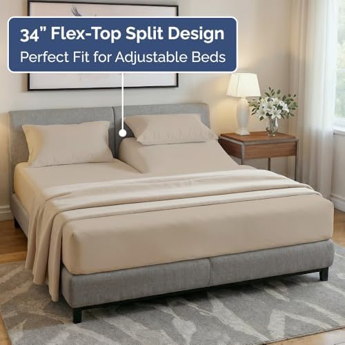 Flex Top Split Head King 4 Piece Sheet Set - Ultra-Soft, Breathable - Wheat - Image 3