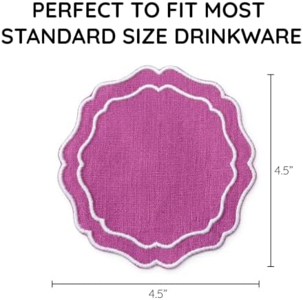Linen Coasters for Drinks, Set of 6, 4.5 inch, Orchid - Image 3