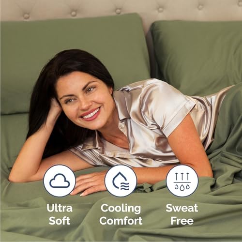 Cal King Size 4 Piece Sheet Set - Breathable & Cooling Sheets - Sage Green - Image 4