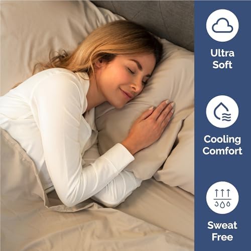 Full Size 4 Piece Sheet Set - Comfy Breathable & Cooling Sheets - Cream - Image 4