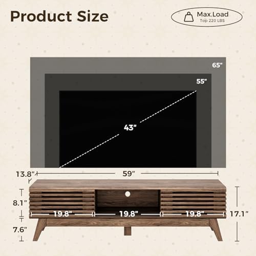 AODK 59" TV Stand, Media Console for TVs up to 65", Walnut - Image 3