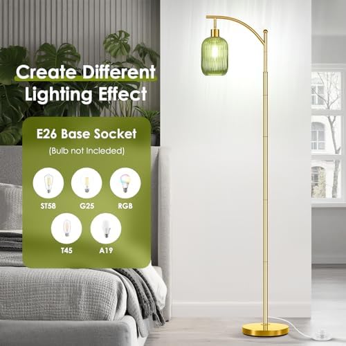 gernehop Gold Floor Lamp for Living Room with Remote Control,Unique Vintage Standing Tall Lamp,Mid Century Modern Floor Lamps Arc Green Glass Floor Lamps for Office Corner - Image 5