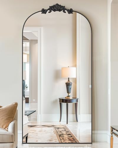 Vintage Full Length Mirror,78"x38" Arched Antique Floor Mirror with Carved Metal Frame,Large Standing Wall Mounted or Leaning Mirror for Bedroom Living Room Entryway,Black - Image 2