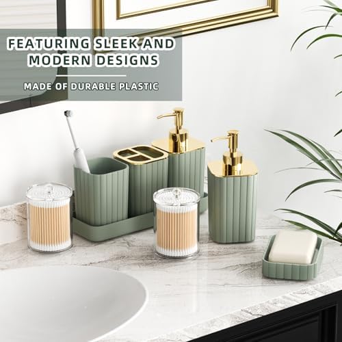 XLHOMO 26PC Bathroom Accessories Set - Gorgeous Sage Green Bathroom Set, Bathroom Accessory Set, Shower Curtain Set with Bathtub Mats for Shower Tub, Trash Can & Soap Dispenser - Image 4