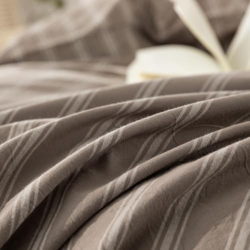 BESTOUCH Striped Cotton Duvet Cover Set Linen Feel Oversized King - Image 7