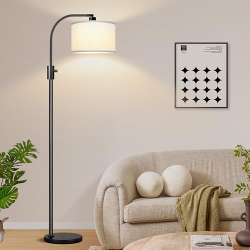 Nintiue Upgraded Modern Arc Dimmable Tall Standing Floor Lamp with White Shade, 1200 Lumens LED Bulb Included, for Living & Reading Room, Bedroom, Office & Nursery, Black - Image 6