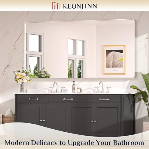 Keonjinn 72 x 36 Inch Brushed Nickel Bathroom Vanity Mirror, Tempered Glass - Image 2
