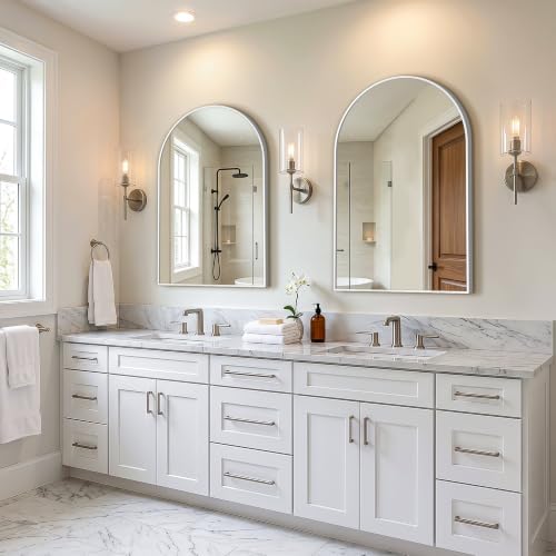FICTOR 2 Pack 24" x 36" Arched Bathroom Vanity Mirror for Over Sink, Silver - Image 5