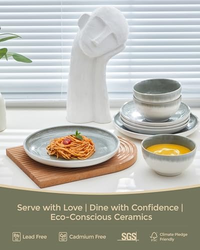 Pokini Stoneware Dinnerware Sets for 8, 24pcs Plates and Bowls Sets Dishes - Image 3