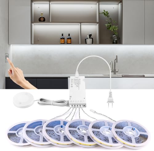 AIMENGTE Cabinet Light 12V COB LED Strip Lights, 6-in-1 Penetrable Touch Dimming, Suitable for Wine Cabinets, Shoe Racks, Display Cabinets, Wardrobes, Kitchen Cabinets, and Showcase Lighting - Image 2