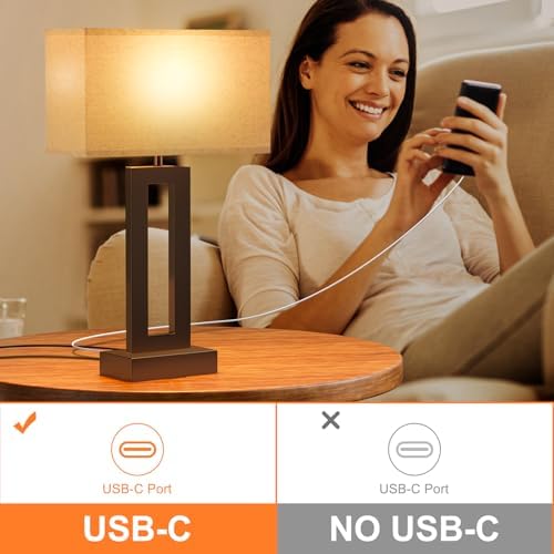 Seealle Bedroom Lamps for Night Stands - Touch Control, 3 Way Dimmable, USB C+A Charging, LED Bulbs, Easy Assembly(Yellow&Brown) - Image 7
