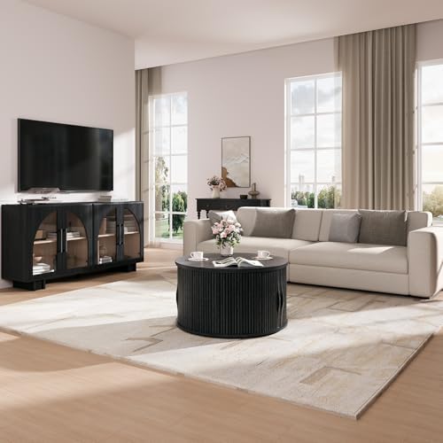 JOINICE Round Lift Top Coffee Table with Storage for Living Room,Black - Image 7