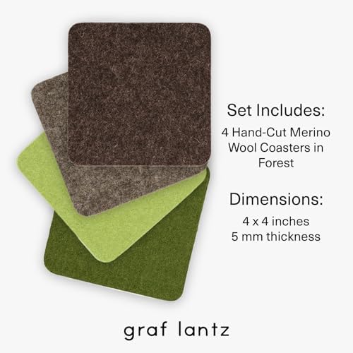 Graf Lantz - Bierfilzl Merino Wool Square Coasters Set of 4 - Forest (4"x4"x5mm) - Absorbs 30% of Weight - Natural German Wool - Heat Resistant, Sustainable, Reusable - Home Decor, Coffee Table Decor - Image 4