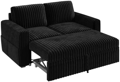 HONBAY Modular Pull Out Sofa Bed,Corduroy Loveseat, Couches for Living Room,Black - Image 6