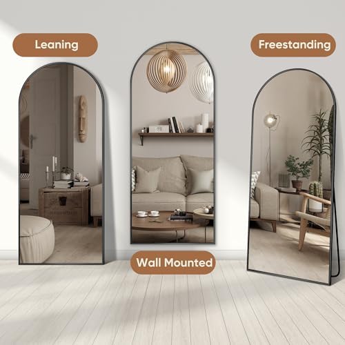 58"x18" Arched Full Length Mirror, Standing Floor Mirror, Black - Image 5