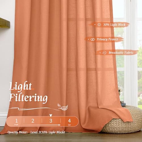 LAMIT Terracotta Linen Curtains 72 inches Long for Living Room 2 Panels - Image 4
