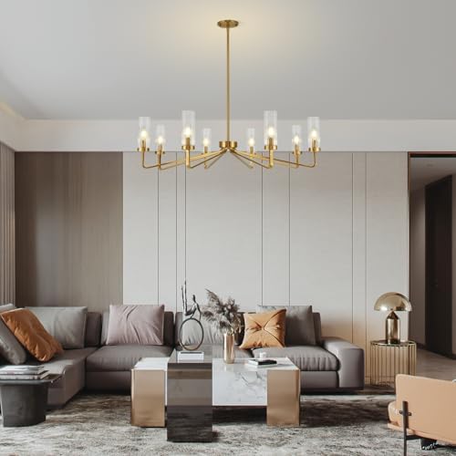 Modern Brushed Gold 8‑Light Chandelier for Living Room, 40" Diameter - Image 2