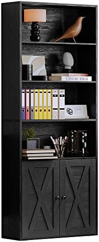 IRONCK Industrial Bookshelves and Bookcases with Doors Floor Standing 6 Shelf Display Storage Shelves 70 in Tall Bookcase for Home Office, Living Room by IRONCK