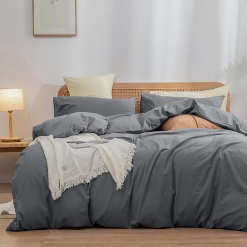 BESTOUCH Cotton Solid Duvet Cover Set Quiet Shade Grey California King by BESTOUCH