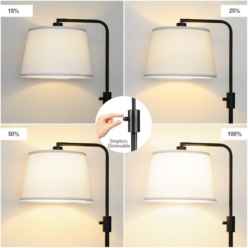 【Upgraded】 Dimmable Floor Lamp, 1000 Lumens LED Edison Bulb Included, Arc Black Floor Lamps for Living Room Modern Standing Lamp with White Shade, Tall Lamps for Living Room Bedroom Office Dining Room - Image 3