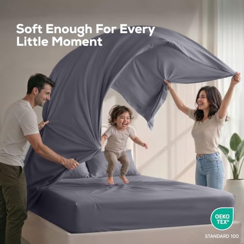 King Sheets Set, 4 Pieces 16" Deep Pocket Hotel Luxury Bed Sheets, Grey - Image 5