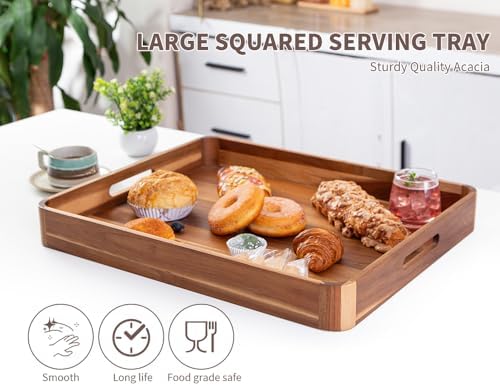 Large Wooden Ottoman Tray, Great 22"x18" Rectangle Trays for Big Ottoman Counter, Huge Kitchen Wood Serving Tray Round Corner, Living Room Coffee Table Decor Centerpiece Organizer Trays - Image 5