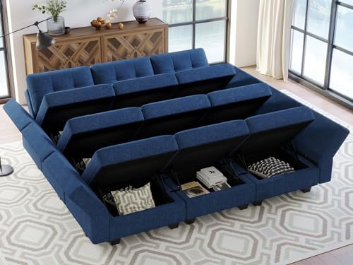 Belffin Modular Sectional Sleeper Sofa with Storage Oversized 9 Seat Modular Sofa Bed for Living Room Blue - Image 3