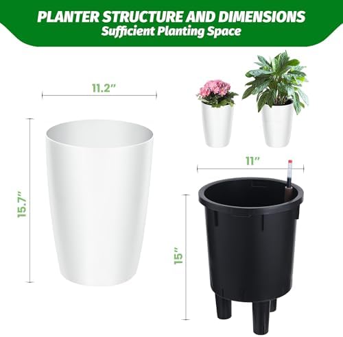 Garvee Tall Planters for Outdoor Plants, 16 in Planters Set of 2, White - Image 2