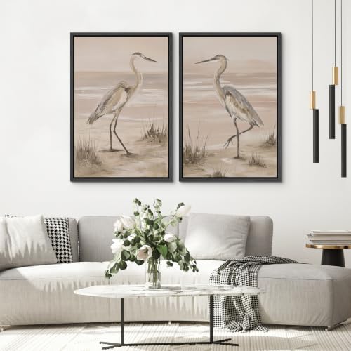 SIGNWIN Framed Canvas Print Wall Art Set Neutral Beach Wildlife Illustrations Modern Art Rustic Ultra for Living Room, Bedroom, Office - 16"x24"x2 BLACK - Image 4