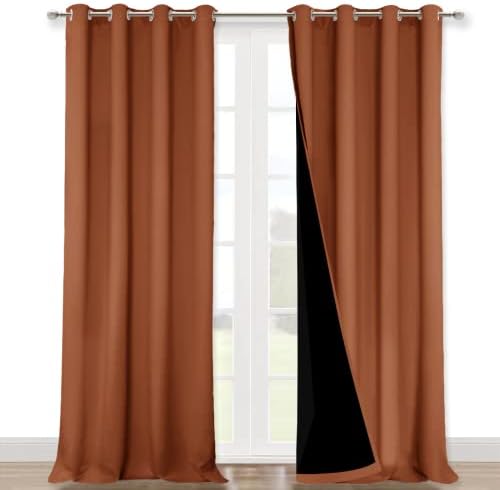 NICETOWN Burnt Orange 100% Blackout Curtains for Windows, Super Heavy-Duty Black Lined Total Darkness Drapes for Bedroom, Privacy Assured Window Treatment for Patio (2 PCs, 52 inches W x 108 inches L) by NICETOWN