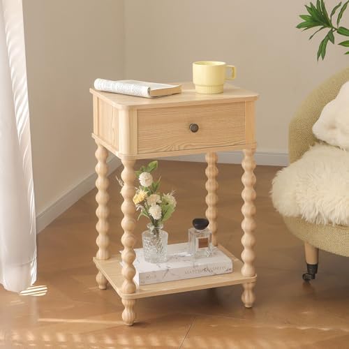 AWASEN Night Stand, Small End Table with Storage for Living Room, Farmhouse Bedside Side Table with Spindle Wood Legs for Bedroom, Office, Natural - Image 6