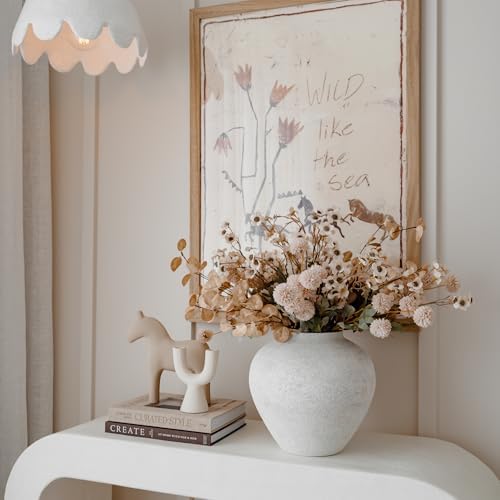 SilkSerenade Large White Round Vase for Flowers & Table Centerpieces - 11 Inch Rustic Textured Earthy Stone Look, Matte Big Vessel Decorative Arina Modern Farmhouse Wabi Sabi Decor Living Dining Room - Image 6