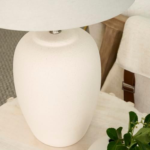 Nourison Home 23" Natural White Ceramic Jar Table Lamp for Bedroom, Living Room, Dining Office, with Off-White Shade - Image 4