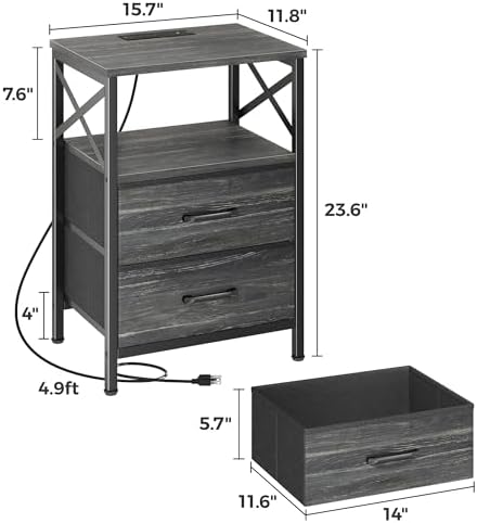 Huuger Nightstand Set of 2 with Charging Station, USB-C Port, End Tables - Image 3