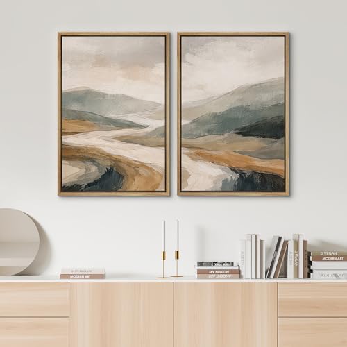 SIGNWIN Framed Wall Art Print Set Neutral Abstract Landscape Mountain Valley Photography Modern Art Rustic Relax/Calm Multicolor for Living Room, Bedroom, Office - 24"" x36 x2 NATURAL - Image 3