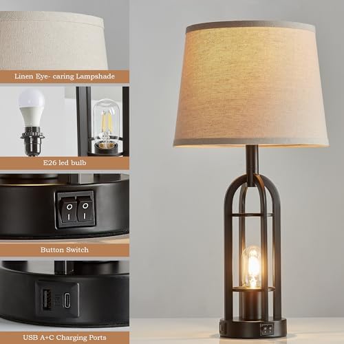 SRJJA 24" Farmhouse Table Lamps for Living Room Bedroom Set of 2, USB A+C - Image 5