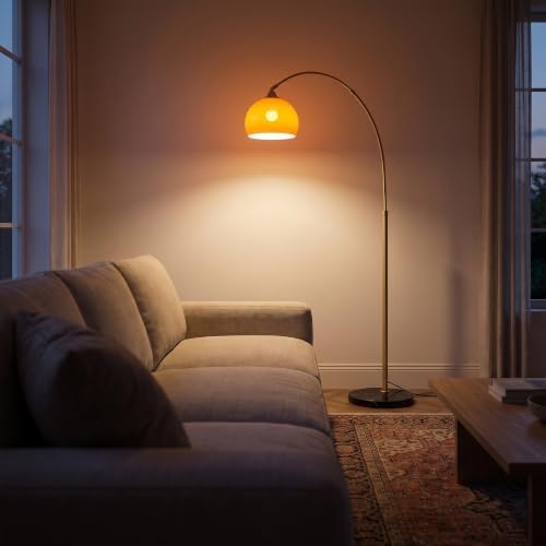 Mid Century Modern Orange Arched Floor Lamp with Black Marble Base - Image 6
