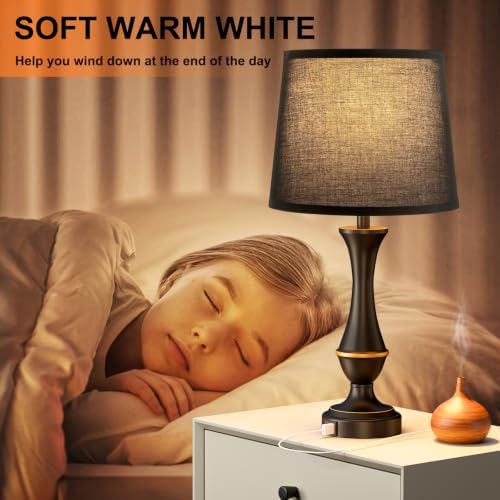 Touch Lamps for Nightstand, 3 Way Dimmable Lamps for Bedroom with USB C+A - Image 3