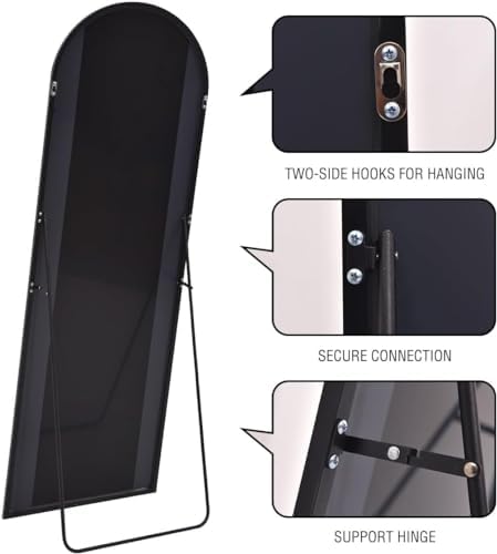 DMWOODFL 58"x18" Arched Full Length Mirror - Wall/Floor Mounted with Stand, Shatter-Proof Glass & Aluminum Frame, Large Body Mirror for Bedroom, Living Room, Entryway or Cloakroom, Black - Image 3