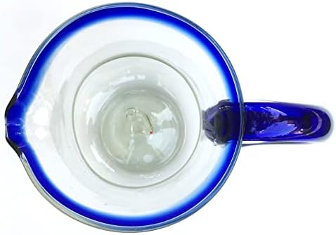 Cobalt Blue Rim 84 oz Tall Pear Pitcher, Recycled Glass, Lead-free, Toxin-Free (Pitcher) - Image 2