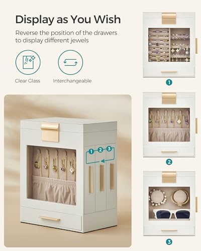 SONGMICS 5-Layer Jewelry Box with Glass Window, 3 Side Drawers - Image 3