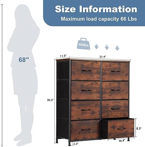 DUMOS Dresser for Bedroom with 8 Drawers, Clothes Drawer Fabric Closet Organizer, Cloth Dresser with Metal Frame and Wood Tabletop Chest Storage Tower for Kids Room, Nursery, Living Room, Entryway - Image 3