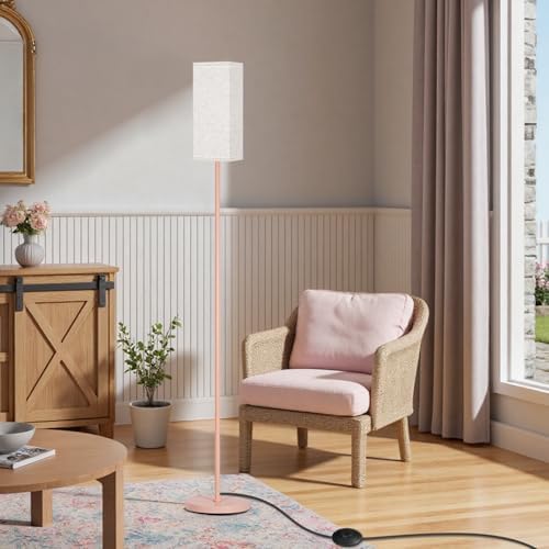 64.6" Floor Lamp, Pole Lamp with Foot Switch, Modern Standing Lamp Shade, Minimalist Freestanding Lamp (Bulb Not Included), for Living Room, Bedroom Office ETL Listed,Pink and Beige PE07LD05 - Image 2