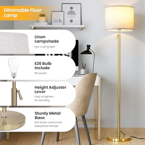 Floor Lamp Height Adjustable with Remote for Living Room and Bedroom Gold - Image 5