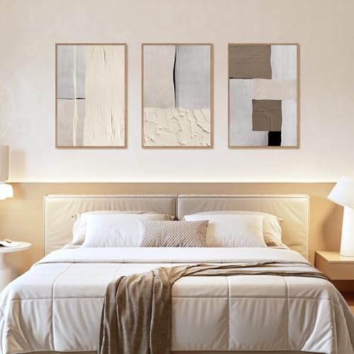 LHIUEM Large Abstract Neutral Framed Canvas Wall Art Set,Mid Century Beige Textured Wall Decor,Brown Gray Block Art Painting for Living Room,Bedroom,Dining Room,Office -24"x36"x3 - Image 5